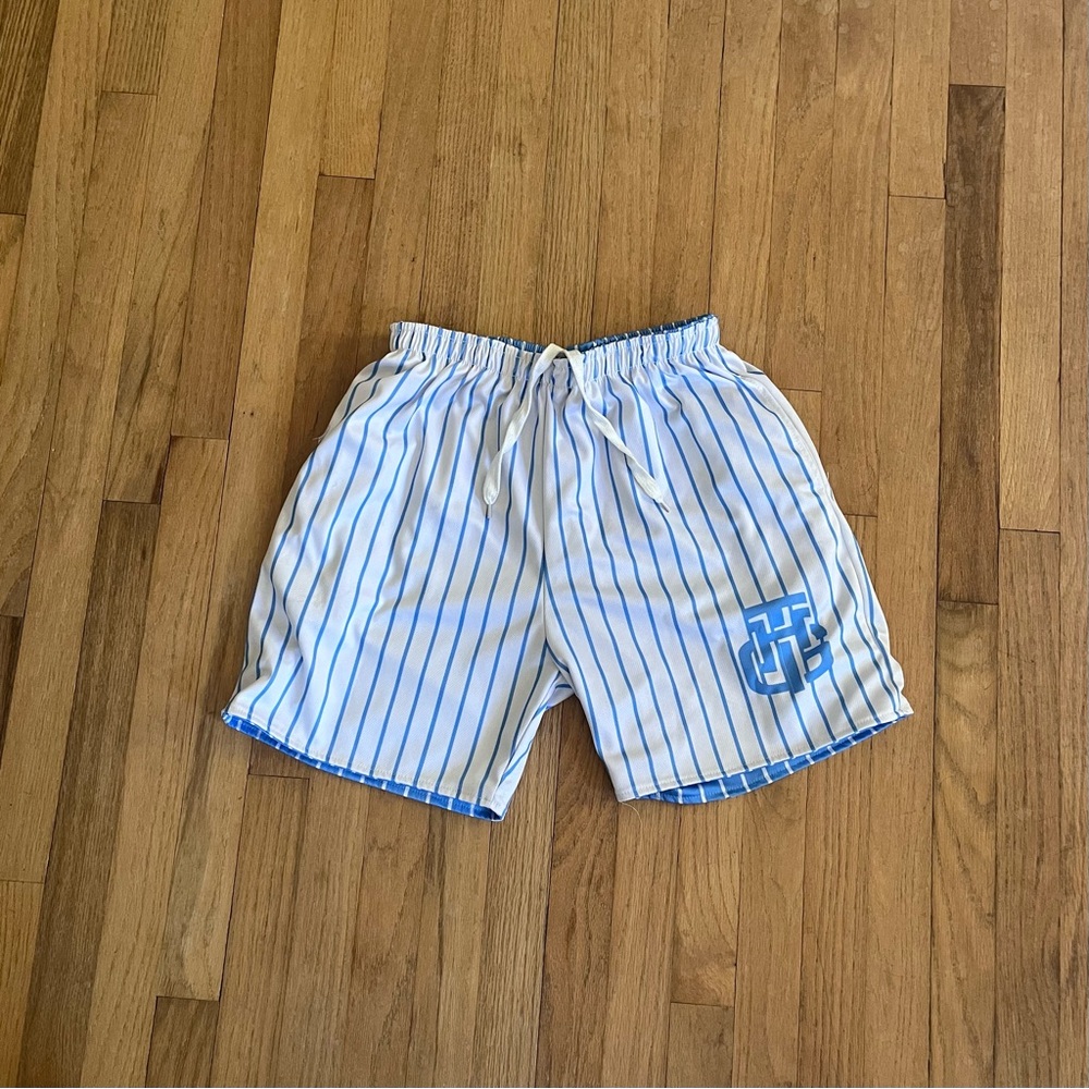 Blue and White Striped Shorts